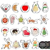 21tlg. Ausstecher Ausstechformen Set Fondant Keksausstecher Plätzchenform aus Edelstahl Ausstechform Plätzchenausstecher Cookie cutters für Motivtorten Tortendeko, Geschenk Aufkleber FROHE WEIHNACHTEN