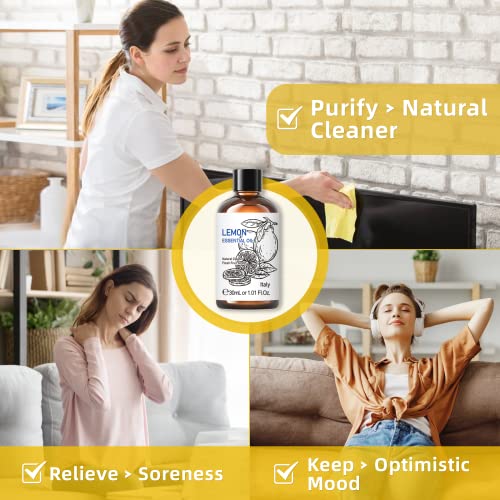 Hiqili Lemon Essential Oil 1 Fl Oz, 100% Pure Undiluted Lemon Oil For Cleaning, Soaps, Candles, Diffuser, Aromatherapy, Massage, Skin & Hair Care - 30Ml #TOP1