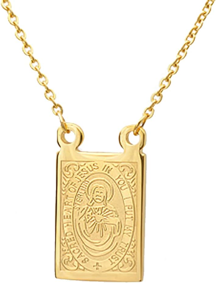 Steeltime 18K Gold Plated Stainless Steel Virgin Mary Guadalupe/St Benedict Scapular - Image 4