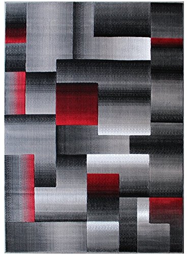 Handcraft Rugs Red Lava/Silver/Gray Abstract Geometric Modern Squares Pattern Area Rug 8 Ft. By 10 Ft. #TOP1