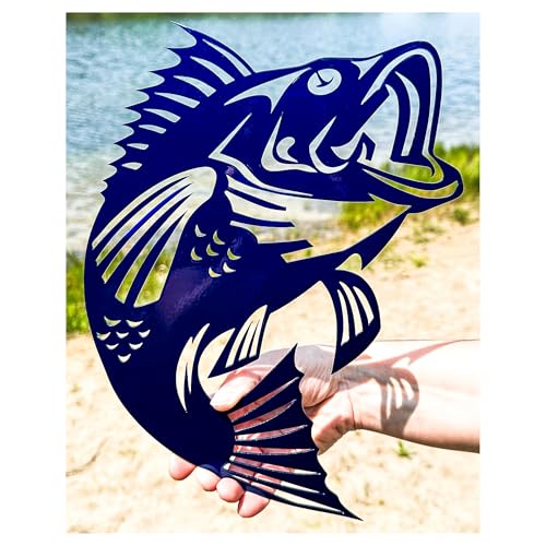 Metal Bass Wall Art – Steel Fishing Plaque, Outdoor Cabin Decoration, Gift for Men, Dad, or Groomsmen