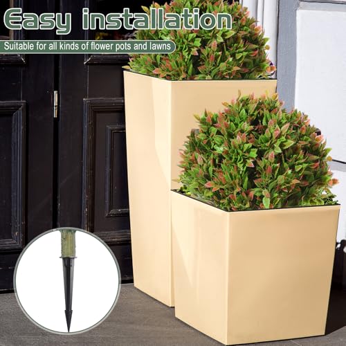 XunYee 2 Set 20\" Artificial Topiary Ball Trees UV Resistant Outdoor Faux Shrubs with Ground Spike for Front Porch, Garden, Yard, Patio Decor, Lifelike Greenery Bushes, Indoor & Outdoor (Light Green) - Thumbnail 3