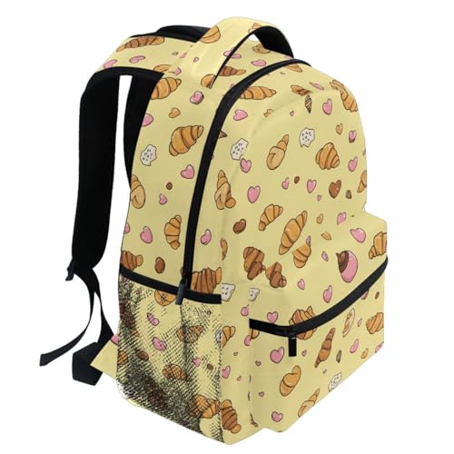 Pfrewn Kids Cute Croissants Bread (10) Backpacks for Girls Boys Lightweight Backpack for Students School 17"2