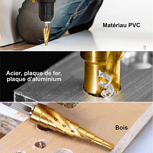 Meche a etages acier rapide HSS 4-32mm cone cutter titane hex