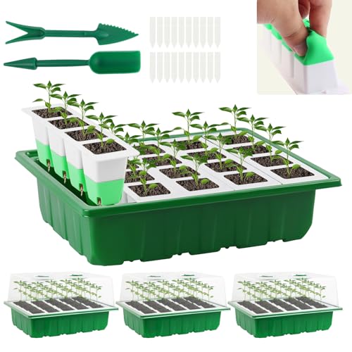 Sondiko Seed Starter Tray with Soft Silicone Cells 80 Cells Seedling Trays Seed Startering Kit 4 Pack Plant Starter Trays with Humidity Dome Base Mini Greenhouse Germination Kit