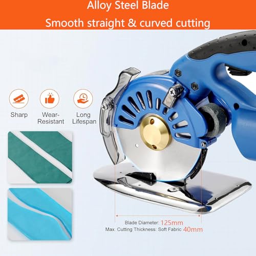 Cordless Electric Fabric Cutter, 5-Speed Rotary Cutting Machine, 40mm Cutting Thickness, Ideal for Multi-Layer Cloth & Leather, Includes 2 Rechargeable Batteries for Enhanced Portability