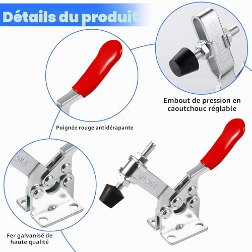 TTYSHIP® 6 Pcs Sauterelle de Serrage, GH-201B Sauterelle de Serrage de Maintien Environ 90Kg, Pince à Bascule pour Menuiserie, Machines, Soudage – vue 3