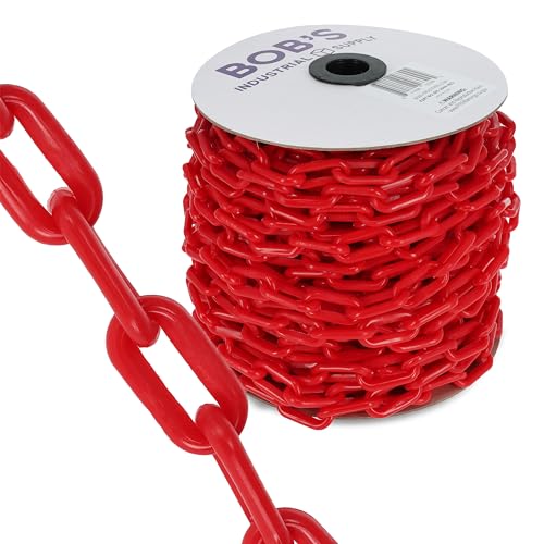 BISupply Red Plastic Chain Links, 125ft x 2in - Safety Barrier Chain
