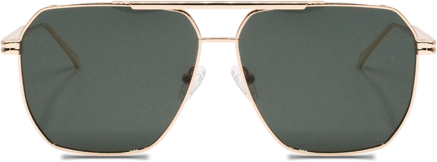 Xpectrum Retro Oversized Aviator Trendy Sunglasses Mens Womens Square Metal Gold Sun Glasses Polarized Lens