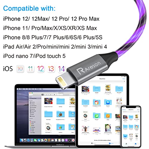 Light up iPhone Charger Cord, LED Lightning Cables 1 Pack | Apple MFi Certified | USB Fast Charging Cord for Apple iPhone 13 12 11 Pro Max XR XS X/8Plus/7Plus/6Plus/5s/5c/iPad More (Purple, 6ft) by Areson - Image 6