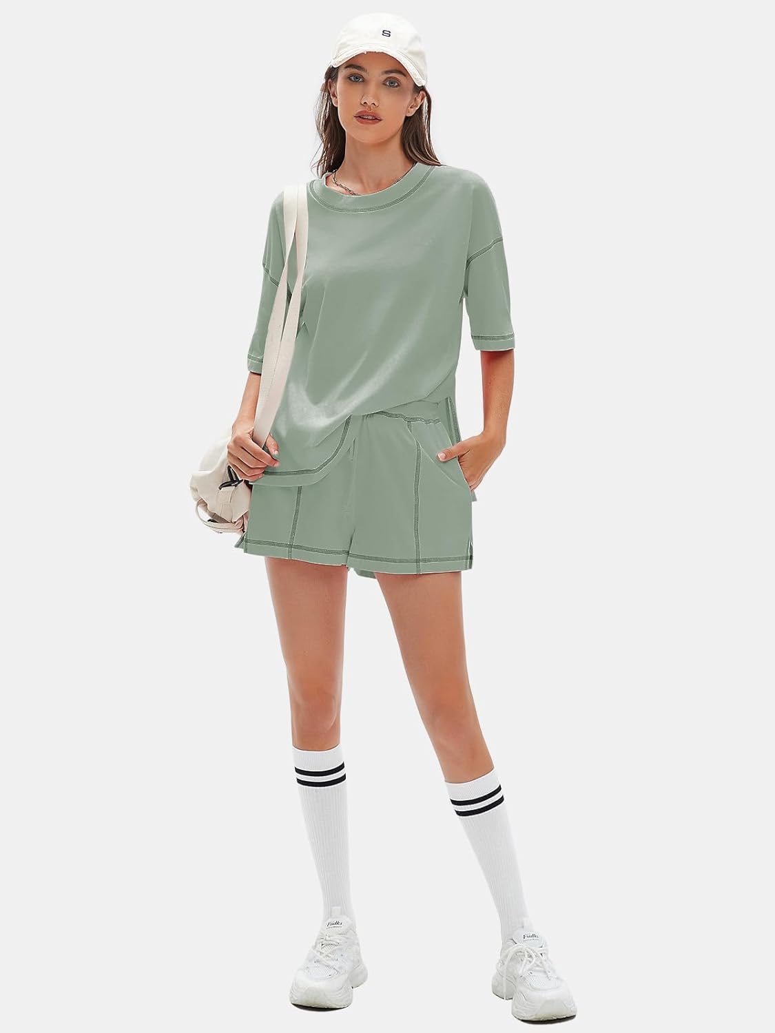 EXLURA Women's Casual Summer 2 Piece Sets 100% Cotton Short Sleeve Tshirt and Shorts Matching Sweatsuits Lounge Set 2026 - Image 4