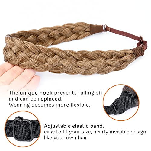 BOBIYA 5 Strand Synthetic Hair Braided Headband Classic Chunky Wide Plaited Braids Elastic Stretch Hairpiece for Women Girl (Dirty Blonde) - Image 3