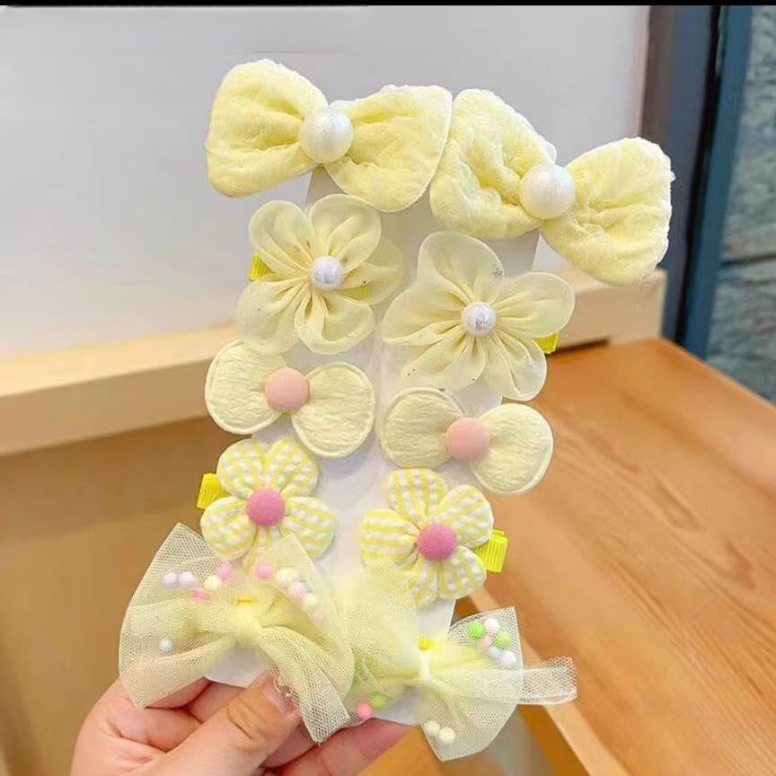 Image of SYGA 10-Piece Baby Hair Clip Set for Girls Adorable Bow and Flower Designs Hair Pin Soft, Lightweight, and Stylish - Yellow