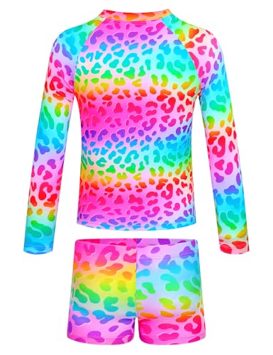 Image of TENVDA Girls Rash Guard Swimsuit Long Sleeve Bathing Suits with Shorts for 3-12 Years Old Kids
