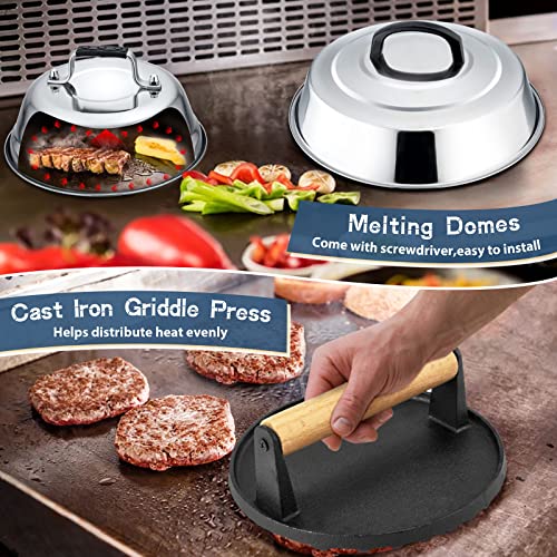 26Pcs Griddle Accessories Kit, Joyfair Stainless Steel Flattop Grill Tools Set With Melting Dome & Cast Iron Burger Press, Professional Bbq Spatulas Turners In Carrying Bag For Outdoor Camping #TOP3