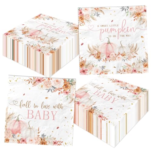 48Pcs Pink A Sweet Little Pumpkin is On The Way Napkins for Girls, Boho Little Pumpkin Baby Shower Decorations Fall Baby Shower Napkins Paper for Autumn Thanksgiving Party Dinner Kitchen Bathroom