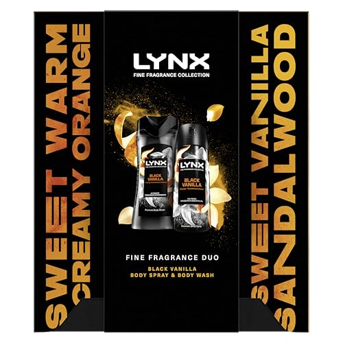 Lynx Black Vanilla Fine Fragrance Duo Gift Set with a body spray and a body wash perfect for any occasion 2 piece