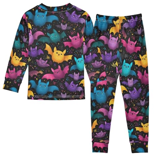 Pajama Sets Long Sleeve Colorful Bats Flying Nightly Soft Comfy Sleepwear 2 Piece PJS 3-8T3