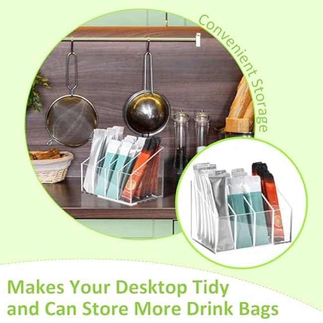 Water drink Packet Holder Water Flavor Packet Storage Container Water Flavor Packet Organizer Storage Basket Acrylic with Removable Dividers for Storage Bins for Refrigerator Organizer Bins Cabinets