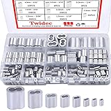 Twidec/222PCS 8 Sizes Aluminum Crimping Loop Sleeve M1.2-M6(3/64''-1/4'') Wire Rope Sleeve Cable Crimp Ferrules for Wire Rope and Cable Assortment Kit N-019-222PCS