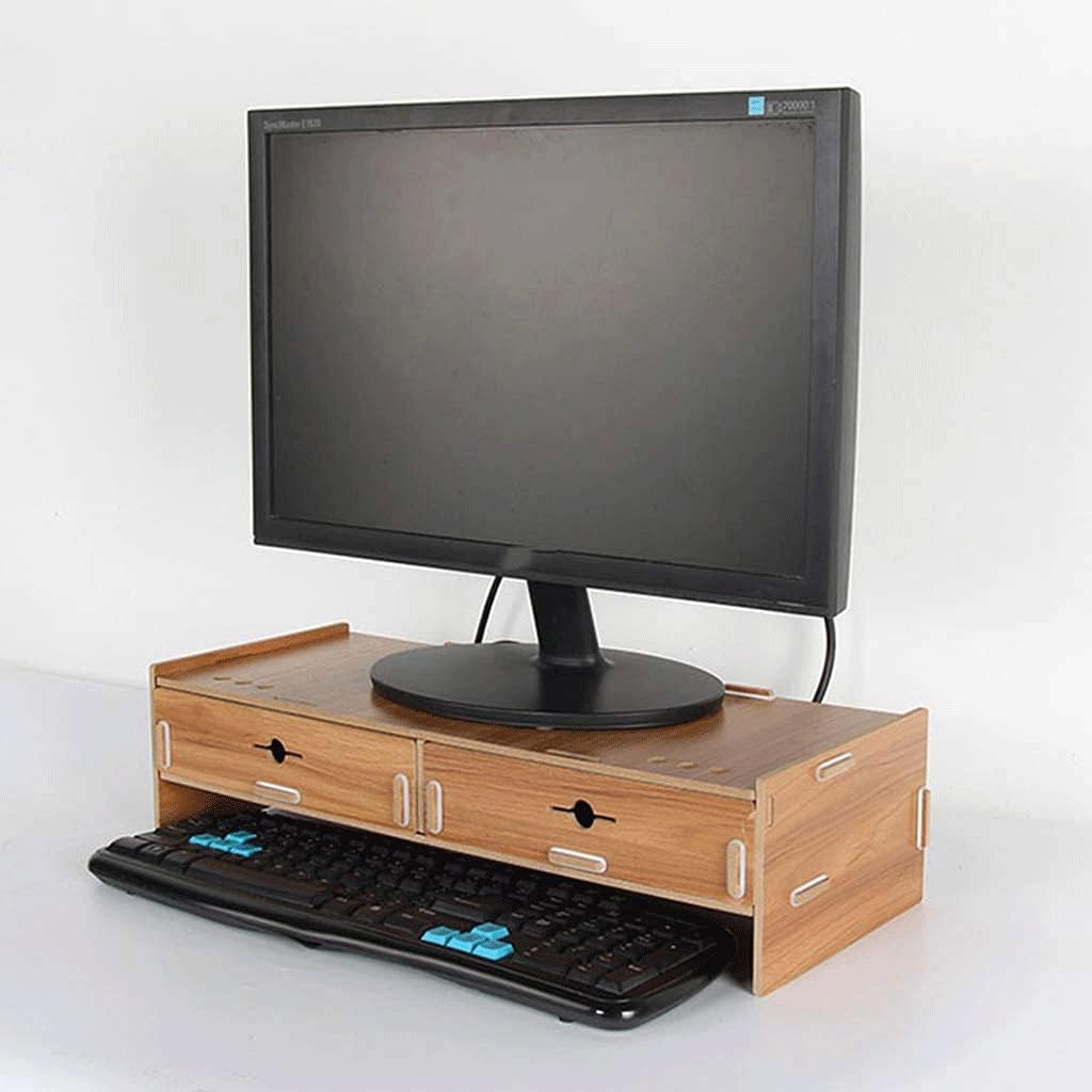 Simple Desktop Computer Monitor Laptop Heightening Base Bracket Office Storage Rack Screen Riser with Drawer and Phone Holder-Computer(Natural)