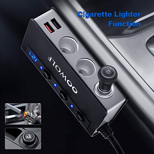 Image of OOWOLF Quick Charge 3.0 Cigarette Lighter Adapter,180W 12V /24V 3-Socket DC Power Car Splitter with 6.6A 4 USB Ports,LED Display Voltage, Individual Switch