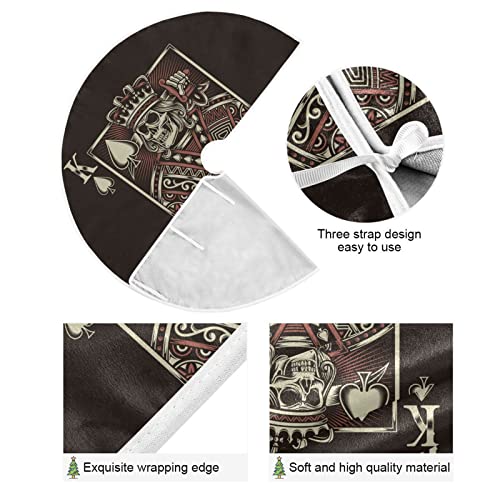 Poker Game Playing Card Skull King Christmas Tree Skirt 35.4/47.2 Inch Large, Double Layer, With Felt Fabric Lining, Tree Mat For Xmas Holiday Party Decoration #TOP2
