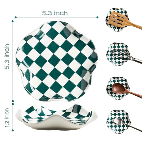 Miamolo Checkered Spoon Rest for Kitchen Counter, Cooking Spoon Holder for Stove Top, Large Utensil Spatula Rest Tray, Cute Kitchen Gadgets Gift for Housewarmings Weddings