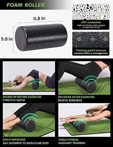 Yoga Starter Kit 12 In 1 - Yoga Set Include Yoga Mat And Blocks Ser For Women & Men, Yoga Kit And Sets For Beginners, Foam Roller, 4 Resistance Bands With Strap, 2 Peanut Massage Balls Set #TOP5