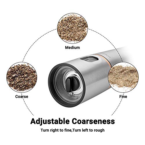 Image of Inkbird Electric Pepper Grinder Mill,Automatic Electric Pepper Grinder,Battery Operated Stainless Steel Pepper Mill Salt Mill with Light,Push Button Adjustable Coarseness