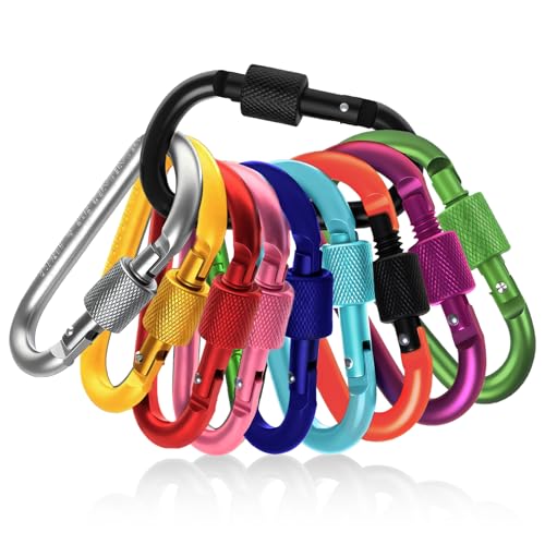 Flintronic 10 Stück Karabiner mit Schraubverschluss, Karabinerhaken klein, 5.2mm Diameter Aluminum Rod, Bunte Mehrzweck-Karabiner Typ D Aluminium für Camping, Angeln, Wandern