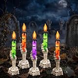 Geemoo Halloween Deko Outdoor LED Kerzen mit Timer Skelett Hände Stabkerzen