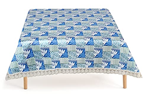 Image of The Furnishing Tree Waterproof Square Shaped Upto 6 Seater Printed Dining Table Cover Size 72x72 inches with White Border Lace