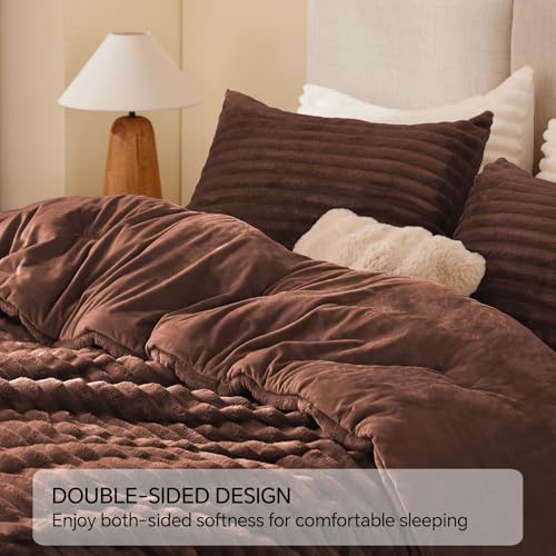 BEDELITE Fleece Twin Comforter Set -Super Soft & Warm Fluffy Hot Chotolate Bedding, Luxury Fuzzy Heavy Bed Set for Winter with 1 Pillow case