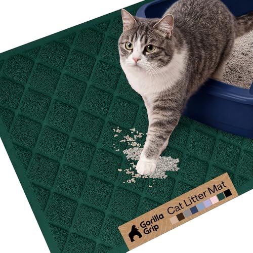 GORILLA GRIP Cat Litter Box Mat, Cushioned Coil Mesh Litter Trapping Mats, Scatter Control Supplies for Less Mess, Phthalate Free, Ultra Deep Catch Grooves, Rinse or Vacuum to Clean 24x17 Hunter Green