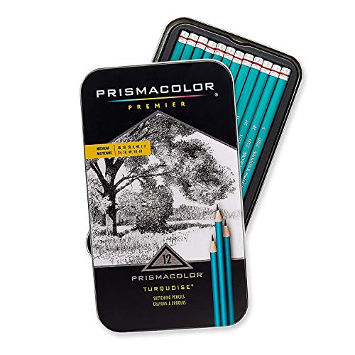 Prismacolor 24192 Premier Turquoise Graphite Sketching Pencils, Medium Leads, 12-Count