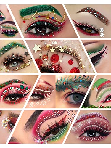 Ebanku 3D Christmas Nail Sequins 12 Boxes Holographic Flake Nail Glitter Sequins Iridescent Snowflake Star Christmas Tree Christmas Decoration #TOP6