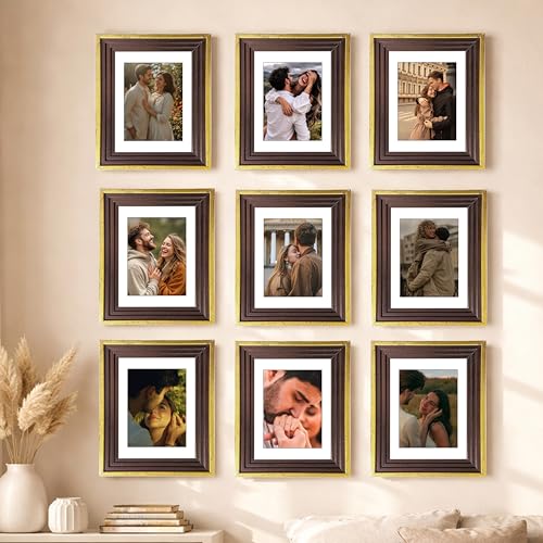 Image of Art Street Luxury Photo Frame for living room, Modern Step Design Photo Frames for Photograph, Art Work, Kids Room Set of 9 (11x14 Inch, Gold)