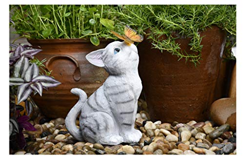 image for Rgaln Kitten Sculpture - Solar LED Light-up Cat Garden Statue Lawn Orn