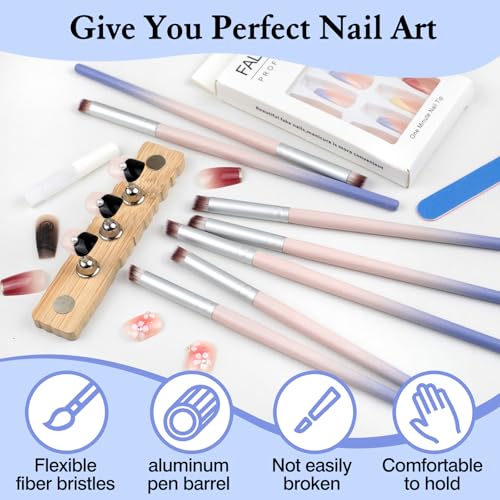 Ombre Nail Brush Set, Wooden Handle Gradient Nail Art Pens for Gel Polish & Acrylic Design, Pack of 7 - Image 4