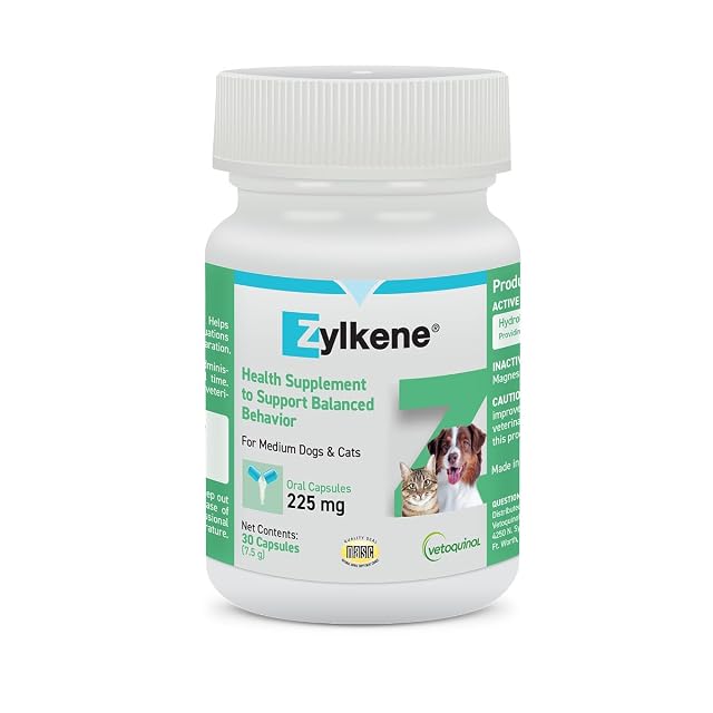 Vetoquinol Zylkene Cápsulas Apoyo de Conducta para Perros y Gatos 225 MG el Cambio y el estrés Relacionados…
