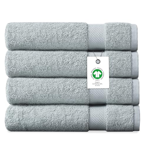 Delara Organic Cotton Luxuriously Plush Bath Sheet Pack of 4 | GOTS & OEKO-TEX Certified | Premium Hotel Quality Towels | Feather Touch Technology|650 GSM Long Staple|Soft, Quick Dry & Ultra-Absorbent