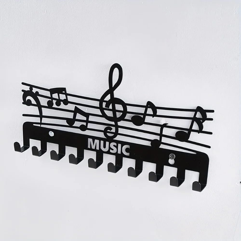 Percha Decoración de pared creativa, uso doméstico en interiores, elegante, estante almacenamiento notas musicales, ganchos for llaves negros, colgador