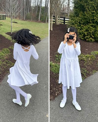 Image of Stelle Long Sleeve Girls Dress Toddler Dresses Skater Twirl Cotton A-Line Dress for School Casual | Criss Cross Back,Crew Neck,High Waist,Spinny Swing,Stretchable,Spring Fall Winter,Casual School Birthday Dance