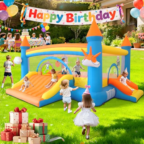 Large Bounce House for Big Kids, 19.2x14.8x8FT Inflatable Jump House with 3 Slides, Big Bouncer with 650W Blower, Dual Basketball, Ball Target, Boxing, Giant Bouncy Castle Hold 6 Kids Party
