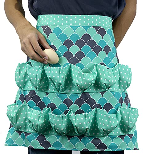GAOYH Tablier de Collection D'oeufs, Tablier de Collection D'oeufs avec 12 Poches, Bavoir Mains Libres de Collection D'oeufs de Cuisine de Femme Au Foyer, 18,5 X 20,5 Pouces, Vert Cover