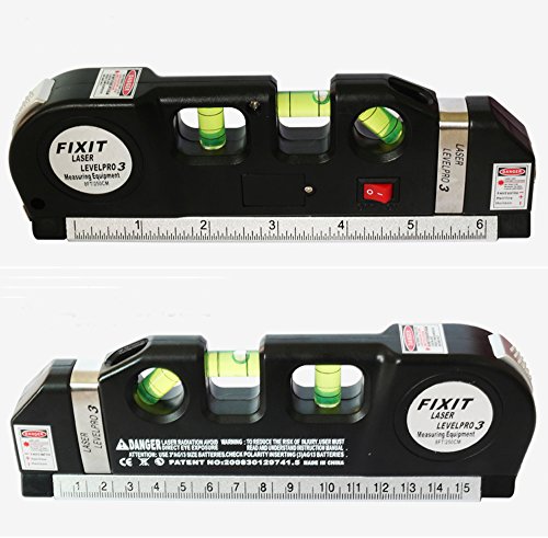LevelPro3 3 in 1 Precision Laser Level Marker with 8ft Measuring Tape Ruler Scaled in Standard and Metric Measurement including 3-way Level Bubble