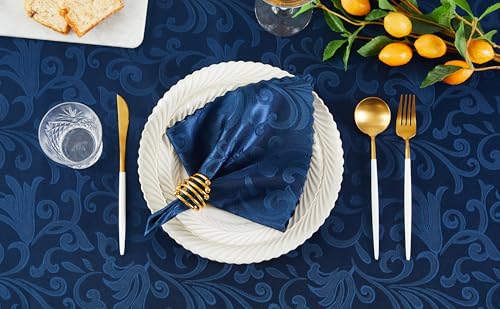 HommxJF 50 Pieces Wave Scroll Damask Jacquard Satin Napkins Deep Sea Blue Cloth Napkins 17 x 17 inch,Water Resistant Spillproof Dinner Napkins for Restaurant Weddings Party Dinner Decoration