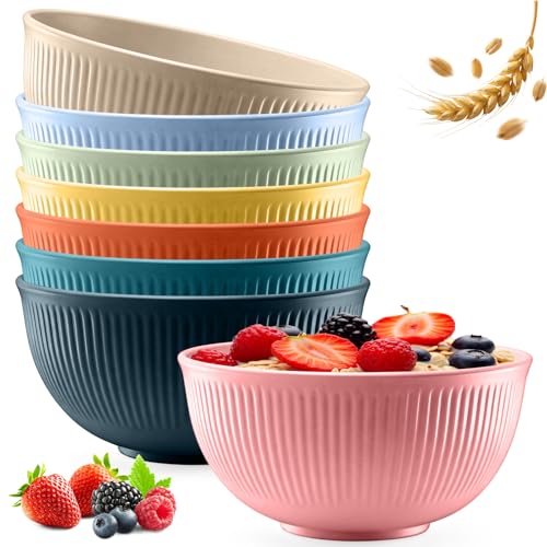 8 Bols Céréales Plastique, Saladiers Réutilisables, Bol Soupe Incassable, Coupe Salade Grands, Sécurité Lave-Vaisselle & Micro-Ondes, Saladier Léger pour...