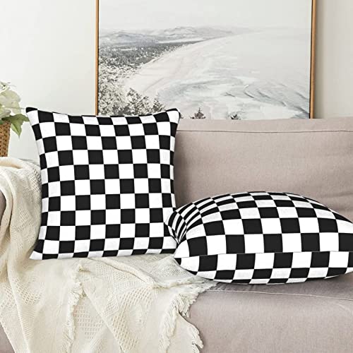 Fiokroo Black And White Checkered Plaid Throw Pillow Covers Set Of 2 Pillow Cushion Cases Square Pillowcases For Sofa Bedroom Living Room Car, 18 X 18 Inch #TOP7